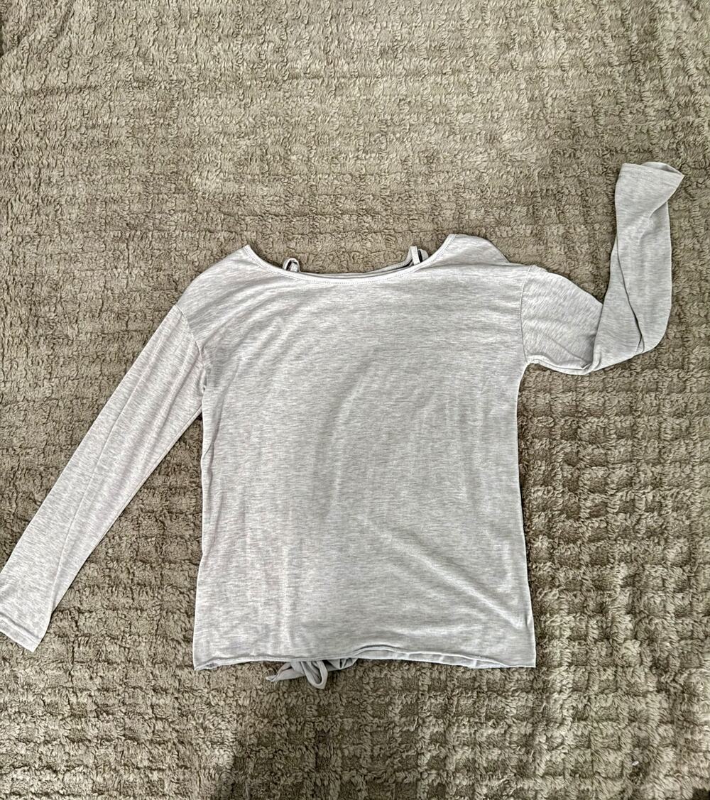 Chic Light Gray Long Sleeve Criss Cross Tie Front Top S